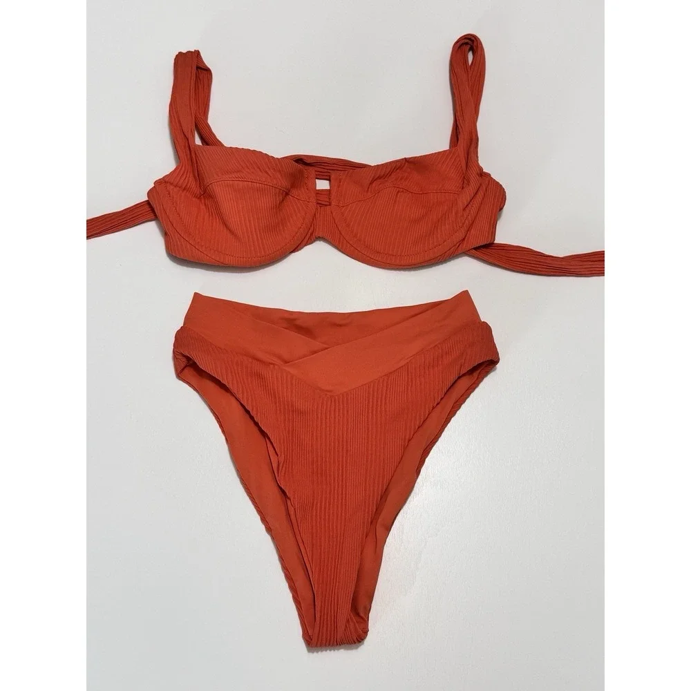 L*Space Nikita Underwire Top Small Bitsy Cut French High Bottom XS Bikini Orange